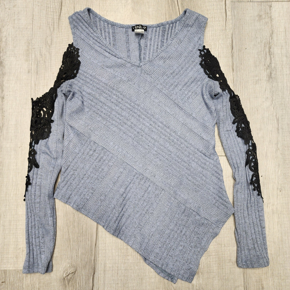 Venus Women's Blue Sweater asymmetrical Embroidered Size Small